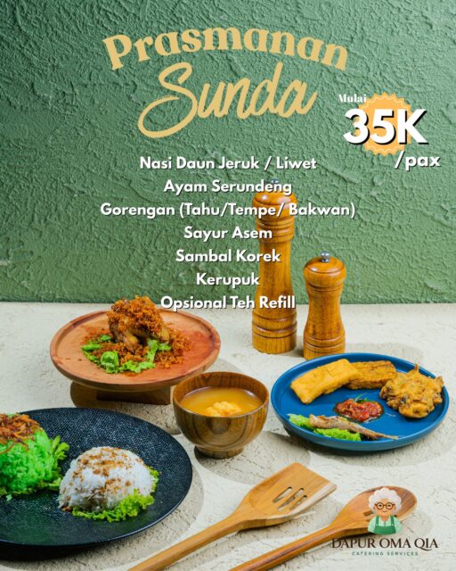 Lagi cari prasmanan bingung mau pilih lauk apa? Sini Dapur Oma Qia Siapin! Prasmanan berbagai tema masakan, Sunda, Balinese, Jawa, Japanese, Dll, Oma Bisa kok! ❤️ 
💰Mulai dari 35K/Pax (min 40 pax) 
👌🏻Bersertifikasi Halal dan Laik Hygiene
👌🏻 Garansi Freshness dan Tepat Waktu
 🚛Mencakup Jabodetabek

WA sekarang di 0813-222-1813! 

#PrasmananJakarta#CateringJakarta#Prasmananmurah#Buffetjakarta#CateringKantor