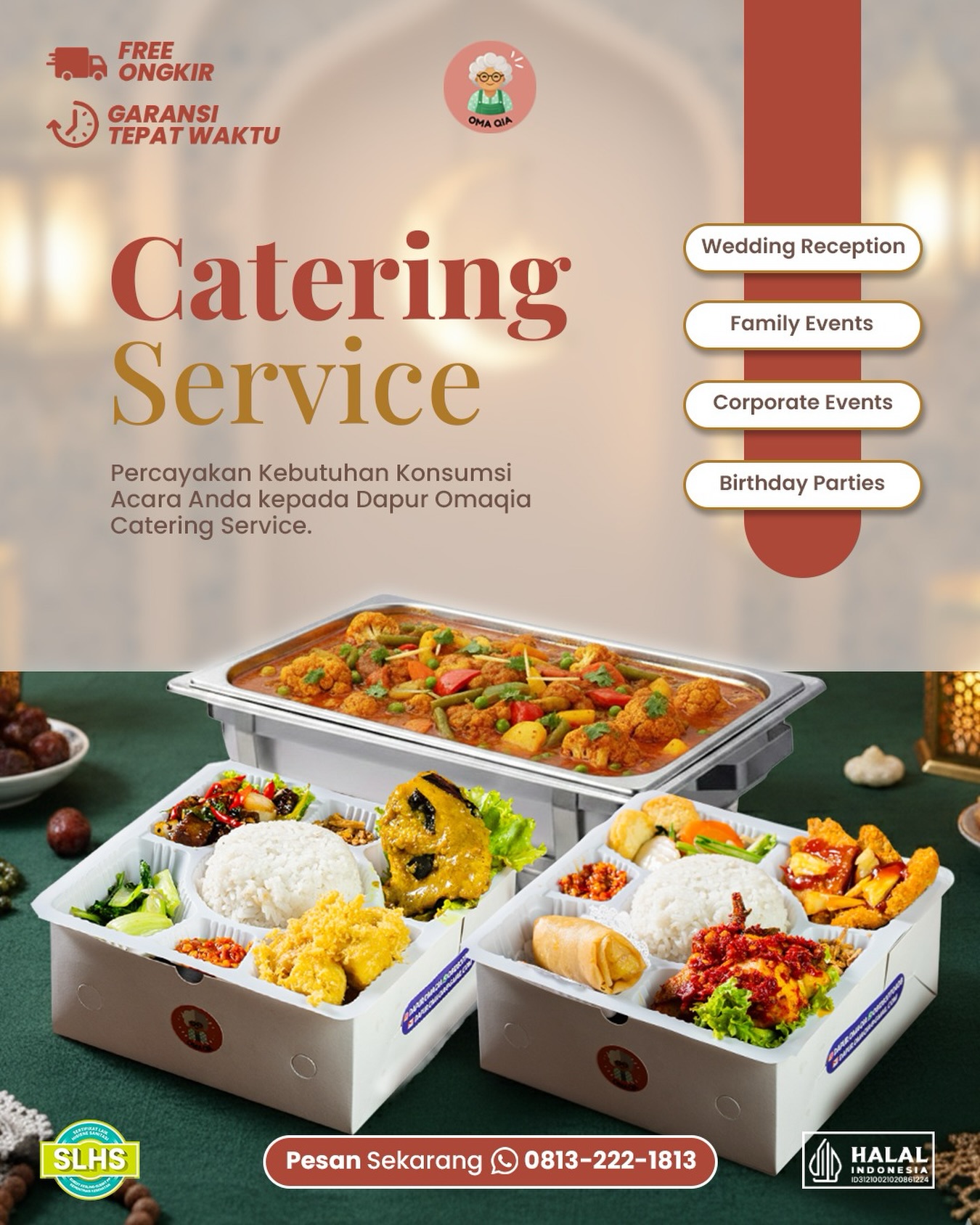 Percayakan kebutuhan konsumsi acara Anda kepada Dapur Omaqia Catering Service! 🍱✨

Mulai dari rapat kantor, seminar, syukuran, ulang tahun, hingga acara keluarga, kami siap menghadirkan hidangan lezat dengan kualitas terbaik untuk setiap momen spesial Anda.

Tersedia berbagai pilihan menu:
✅ Nasi Kotak
✅ Nasi Box
✅ Tumpeng Mini
✅ Paket Prasmanan

Dengan cita rasa yang terjaga, porsi memuaskan, dan pelayanan yang profesional, Dapur Omaqia siap menjadi partner terbaik untuk menyukseskan acara Anda.

📞 Hubungi kami sekarang dan pesan menu favorit Anda!
Karena acara yang berkesan dimulai dari hidangan yang istimewa. 🍽️💕

#dapuromaqia #catering #cateringservice #prasaman #nasibox