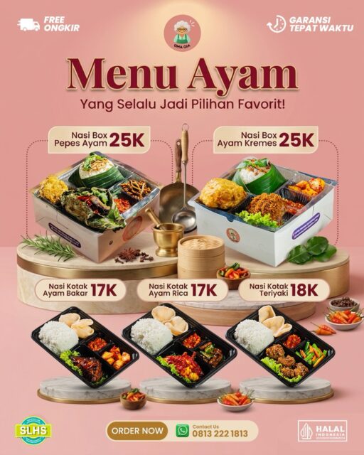 Lagi cari catering menu ayam yang enak tapi tetap hemat? 🤤
Tenang, semuanya ada di Dapur Omaqia Catering!

✅ Bersertifikasi Halal & Laik Hygiene
🍱 Nasi Kotak mulai dari 17RB-an
🍱 Nasi Box mulai dari 25K
🚚 FREE Ongkir!

Cocok untuk acara kantor, arisan, hingga event spesial kamu✨
Yuk, langsung order sekarang sebelum slot penuh!

📩 DM / Chat sekarang juga!

#dapuromaqia #cateringservíce #nasibox #prasmanan