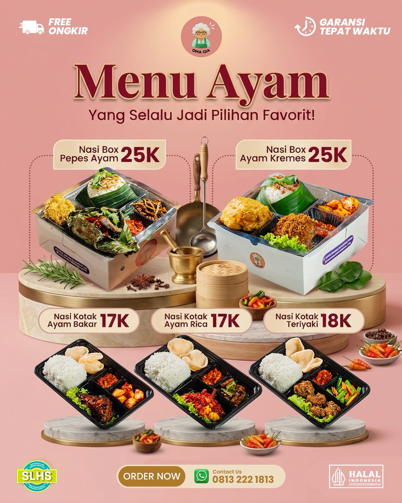Lagi cari catering menu ayam yang enak tapi tetap hemat? 🤤
Tenang, semuanya ada di Dapur Omaqia Catering!

✅ Bersertifikasi Halal & Laik Hygiene
🍱 Nasi Kotak mulai dari 17RB-an
🍱 Nasi Box mulai dari 25K
🚚 FREE Ongkir!

Cocok untuk acara kantor, arisan, hingga event spesial kamu✨
Yuk, langsung order sekarang sebelum slot penuh!

📩 DM / Chat sekarang juga!

#dapuromaqia #cateringservíce #nasibox #prasmanan